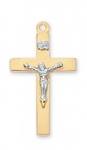 Gold over Silver TUTONE CRUCIFIX 20CHAIN"