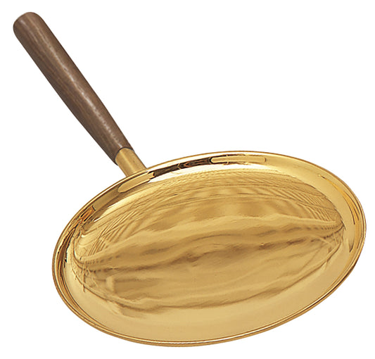 Elegant Round Serving Tray with Walnut Handle and Gold Plating