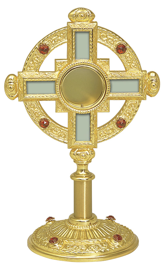 Divine 24k Gold-Plated Monstrance with 8 Assorted Color Stones, Clip-Style Luna, and 1-1/2˝ Host Capacity