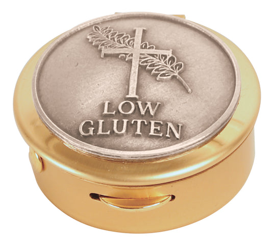 Elegant Brass Host Cap with Pewter 'Low Gluten' Medallion, 8 Host Capacity, Perfect for Burse Use