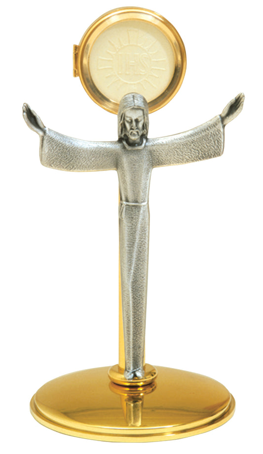 Exalted 24k Gold-Plated Monstrance with Oxidized Risen Christ for Eucharistic Adoration