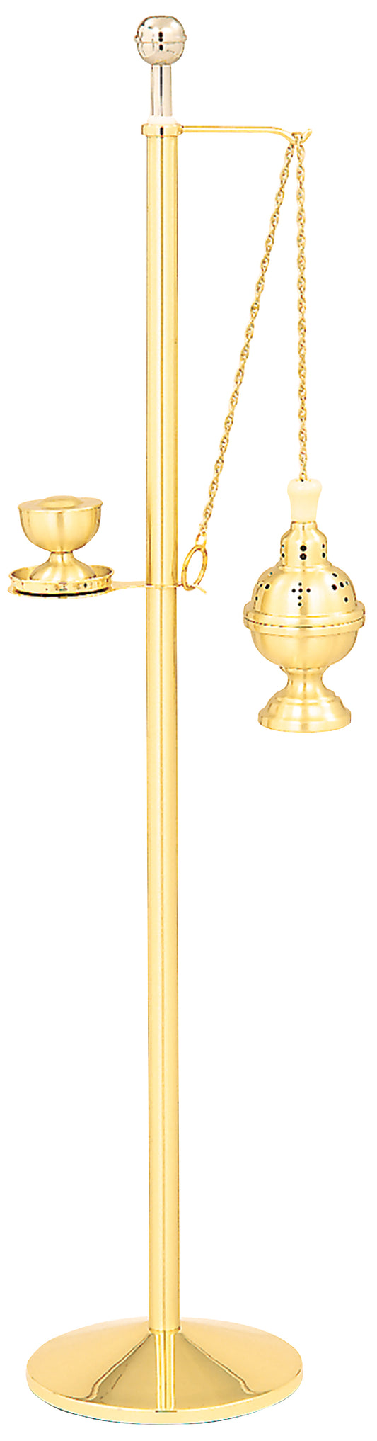 Two-Tone Brass Censer Stand with Stainless Steel Holy Water Sprinkler