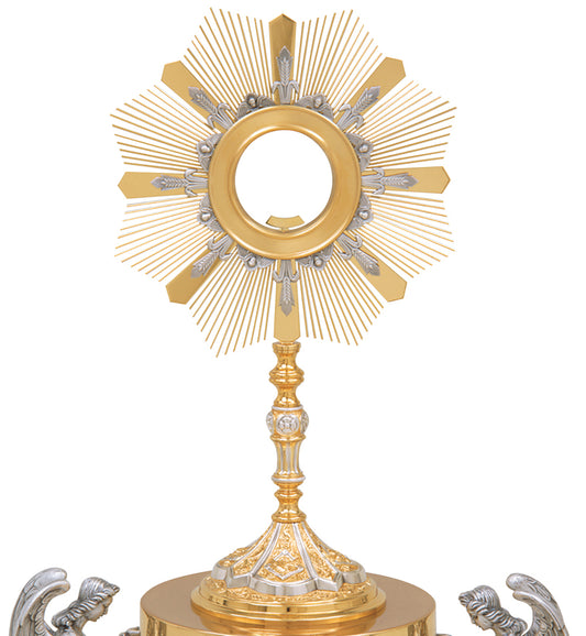 Celestial 24k Gold-Plated Monstrance with Cherubs and Wheat Surrounding Luna