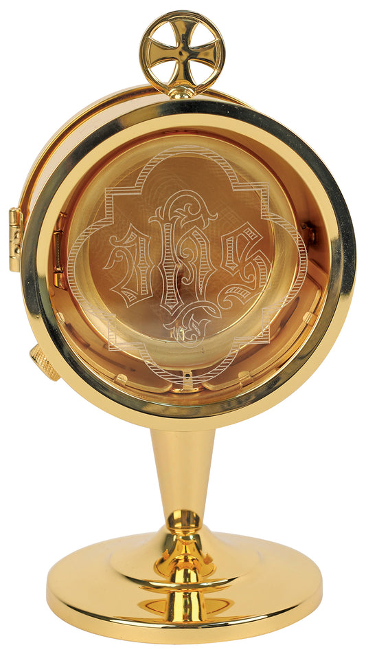 Elegant 24k Gold-Plated Monstrance with Adjustable Track and 'IHS' Inscribed Design