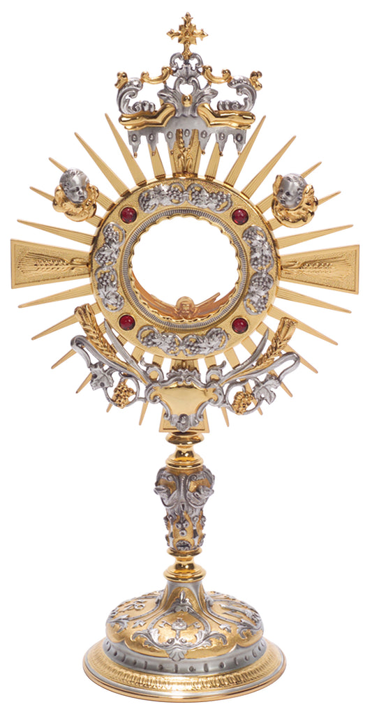 Elegant Silver and 24k Gold-Plated Monstrance with Clip Luna for Eucharistic Adoration