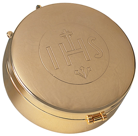 24k Gold Plated Hospital Pyx with Hinged Cover, 75 Host Capacity, Ideal for Eucharistic Ministry