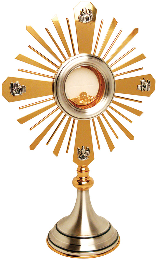 Exquisite 24k Gold and Oxidized Silver Monstrance with Four Evangelists for Eucharistic Adoration