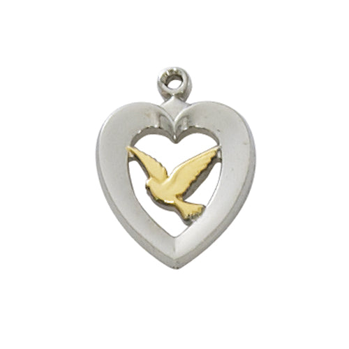 SS TUTONE HEART W/DOVE 18"CH&B