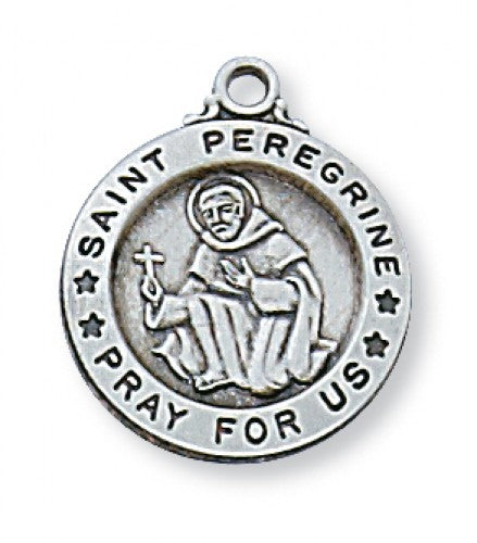 Saint Peregrine Medal on chain, Sterling Silver St. Peregrine Medal with 18 inch Chain