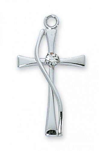 SS CROSS W/STONE 18CH&BX"