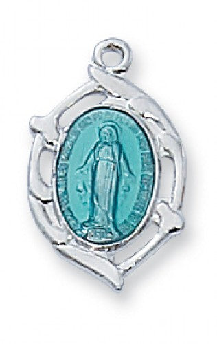 MIRACULOUS BLUE MEDAL STERLING SILVER 16" CHAIN WITH GIFT BOX
