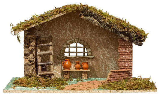 Nativity Creche Stable, Realistic Moss Roof and Floor, 11" x 18.25"