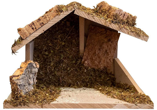 Nativity Creche Stable, | Realistic Moss, Hay, Wood and Fabric | 10" x 5" x8"