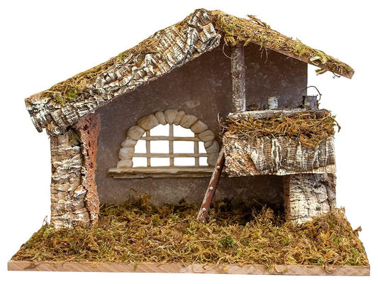 Nativity Creche Stable, | Realistic Moss, Hay, Wood and Fabric | 12" x 7" x9"
