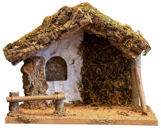 Nativity Creche Stable, | Realistic Moss, Hay, Wood and Fabric | Christmas Décor| 12.5" x 7" x 8"