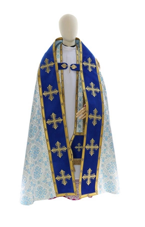 Blue/Gold Marian Roman Cope with Matching Stole