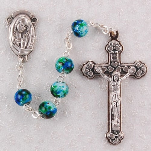 6MM GREEN SWIRL ROSARY