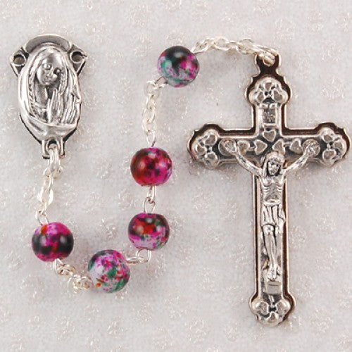 6MM PINK SWIRL ROSARY