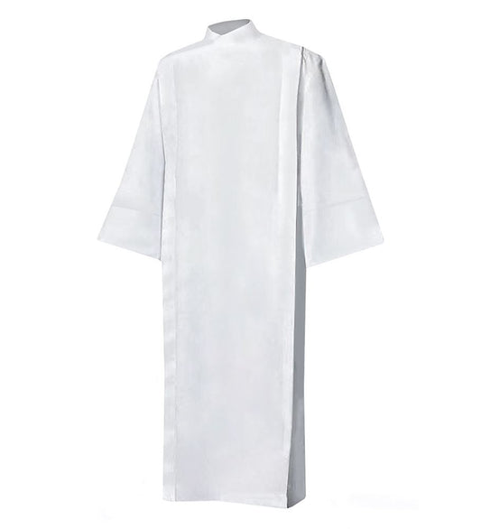Front Wrap White Alb | Lightweight 65% Polyester / 35% Combed Cotton | Ideal for Summer Liturgical Use - Medium