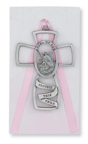 GUARDIAN ANGEL CROSS PINK CARD