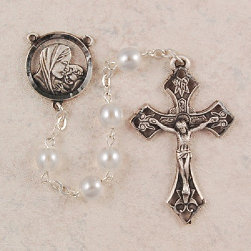 7MM WHITE GLASS ROSARY