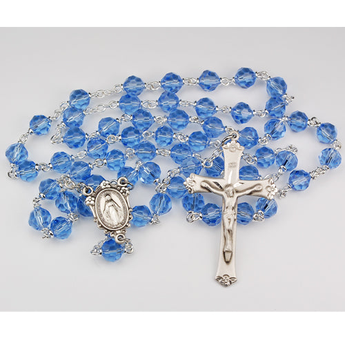 SS 7MM BLUE TINCUT ROSARY