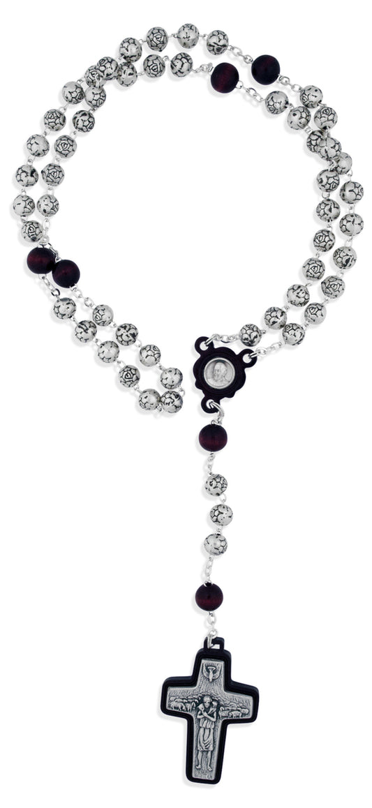 Pope Francis Rosary with Rosette Beads and Wood Accents - Made in Italy by Vatican Imports