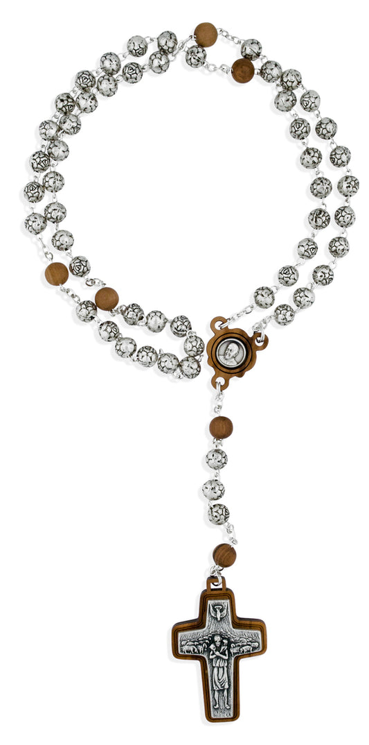 Pope Francis Rosary with Rosette Beads and Wood Accents - Made in Italy by Vatican Imports