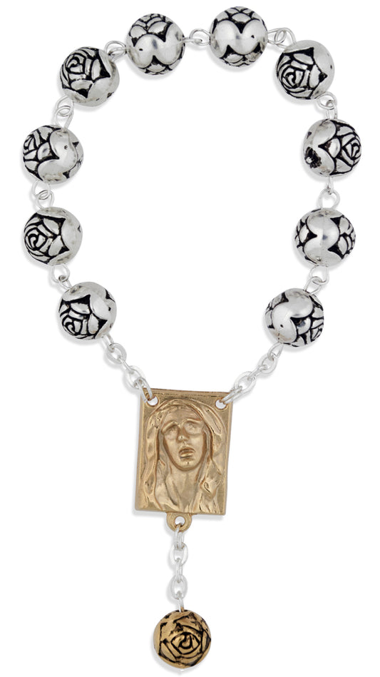 Sorrowful Mother One Decade Rosary with Rosette Beads and Gold-Tone Accents