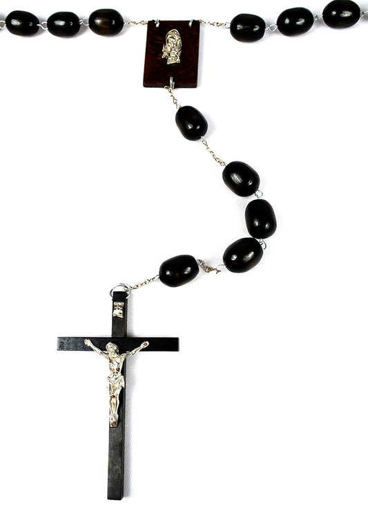 Large Italian Wall Rosary with Wood Beads, 66" Long