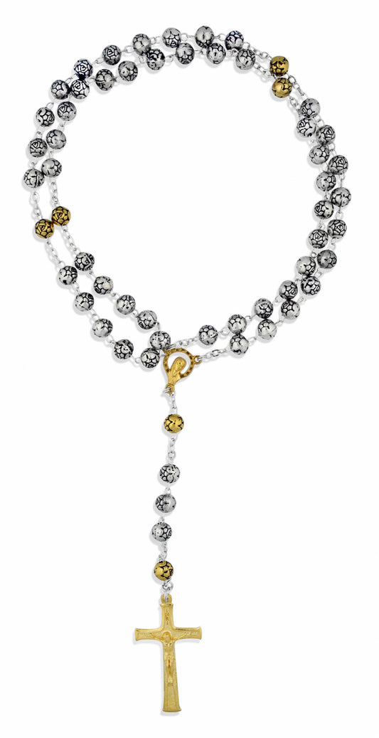 Beautiful Catholic Rosary with Rosette Beads and Gold-Tone Accents