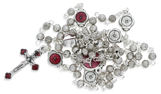 Holy Spirit Rosary with Red Enamel and Rosette Beads