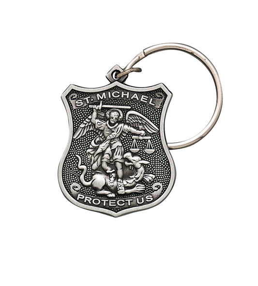 Pewter Saint Michael Police Key Chain