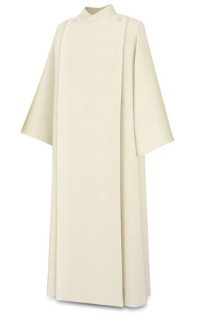 Slabbinck 11-20 Front Wrap Alb in Beige Livorno Fabric – 45% Wool Concelebration Vestment for Lectors, Baptism, and Home Mass - X-Small