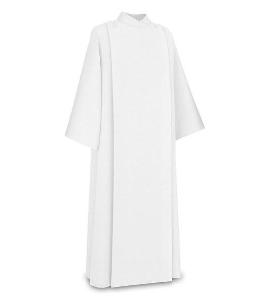 Slabbinck Front Wrap Alb in White Livorno Fabric | Lightweight Wool Alb for Concelebration, Baptism, and Lectors - Large