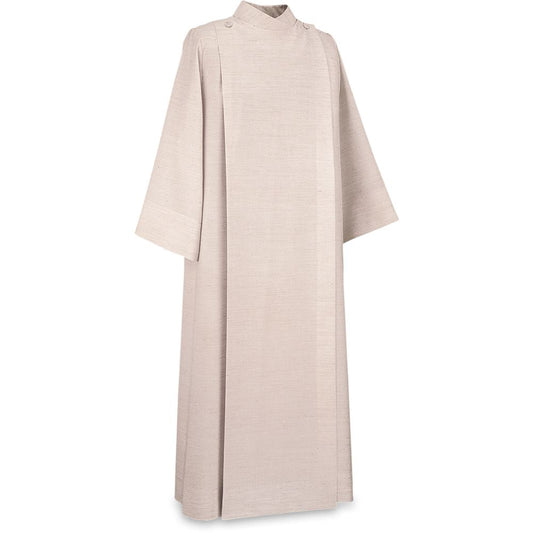 Front Wrap Alb in Off-White Leo Fabric by Slabbinck – Flax-White Structured Vestment for Lectors, Baptism, and Concelebration - Small