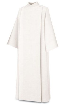 Front Wrap Alb in White Ravenna Fabric by Slabbinck – Opaque Liturgical Vestment for Lectors, Baptism, and Concelebration - Medium