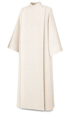 Slabbinck Front Wrap Alb in Beige Brugia Fabric – 100% Wool Concelebration Alb for Priests, Deacons, and Lectors -Small