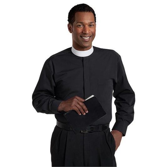 Black Long Sleeve Banded Collar Clergy Shirt