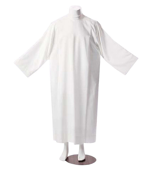 28 C/200 Tervilor Alb – Pure White Lightweight Clergy Alb | Summer-Weight Cotton-Poly Blend | Manantial Liturgical Vestment - Large