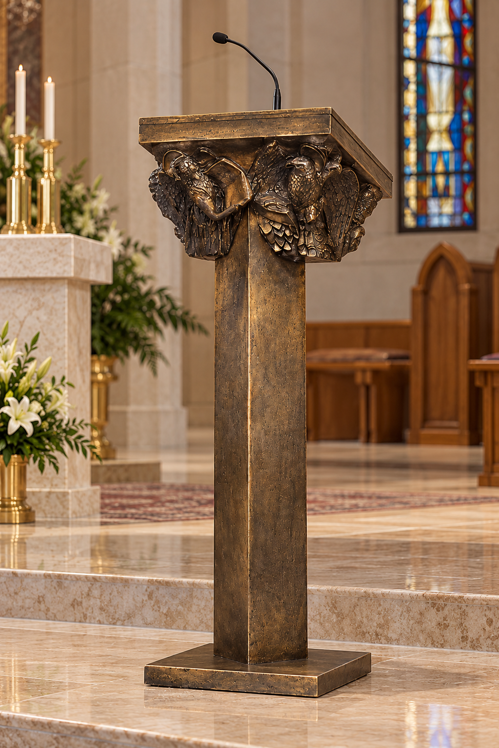 Custom Catholic Church Ambo with Good Shepherd Relief – Bronze Liturgical Lectern