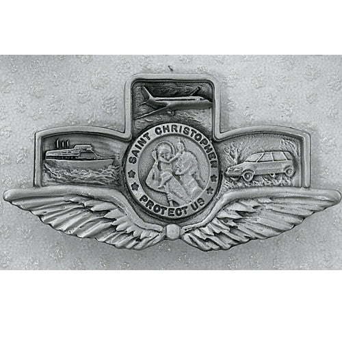 SIL ST CHRIS W/WINGS VISOR CLP