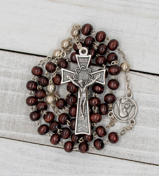 Dark Brown Wooden First Communion Rosary