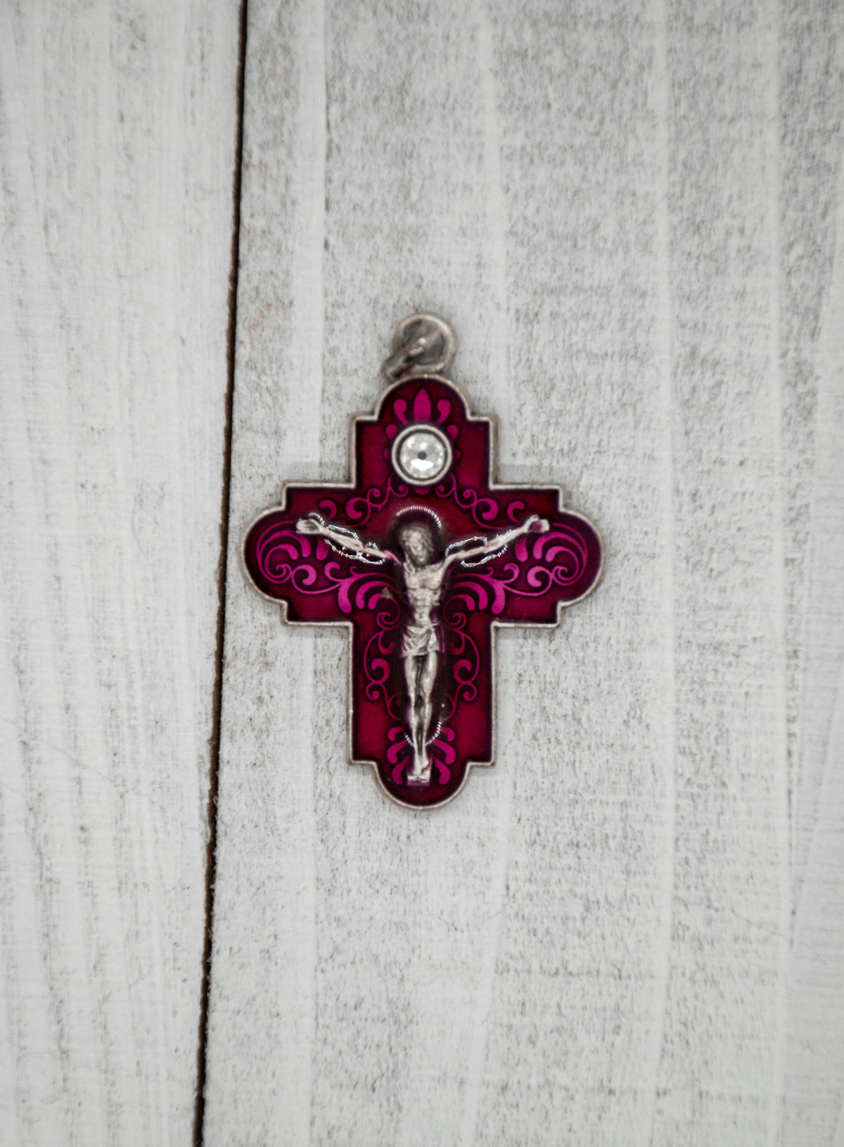 2" Maroon Baroque Crucifix Pendant