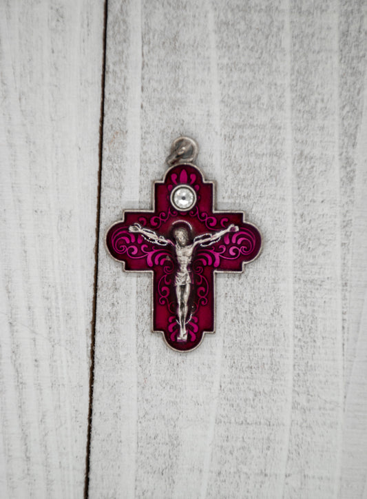 2" Maroon Baroque Crucifix Pendant