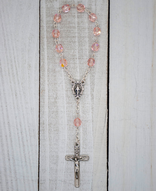 4mm Crystal Traditional One Decade Rosary (Rose Pink)