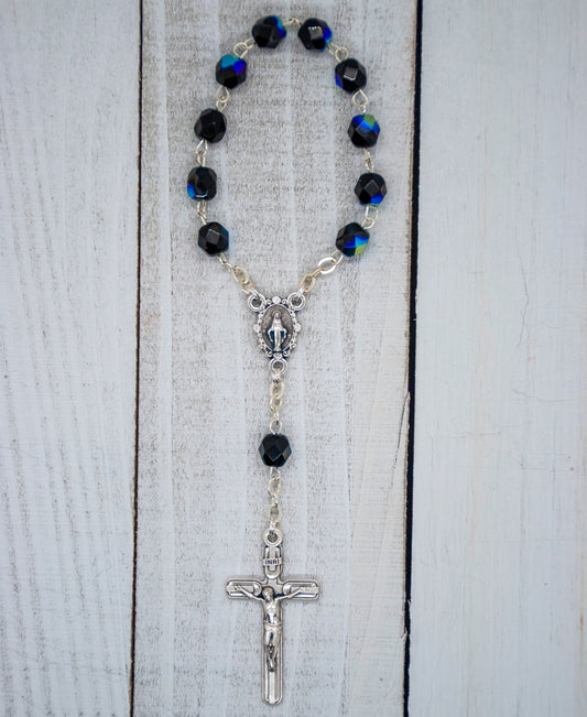 4mm Crystal Traditional One Decade Rosary (Black)