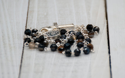 2mm Rosary Necklace with Brazilian Agate Beads (Black)