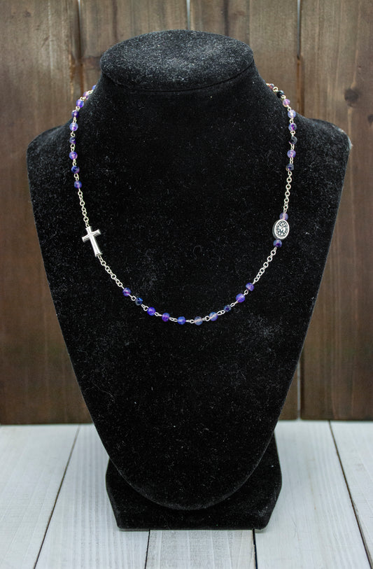 2mm Rosary Necklace with Brazilian Agate Beads (Purple)