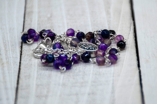 2mm Rosary Necklace with Brazilian Agate Beads (Purple)